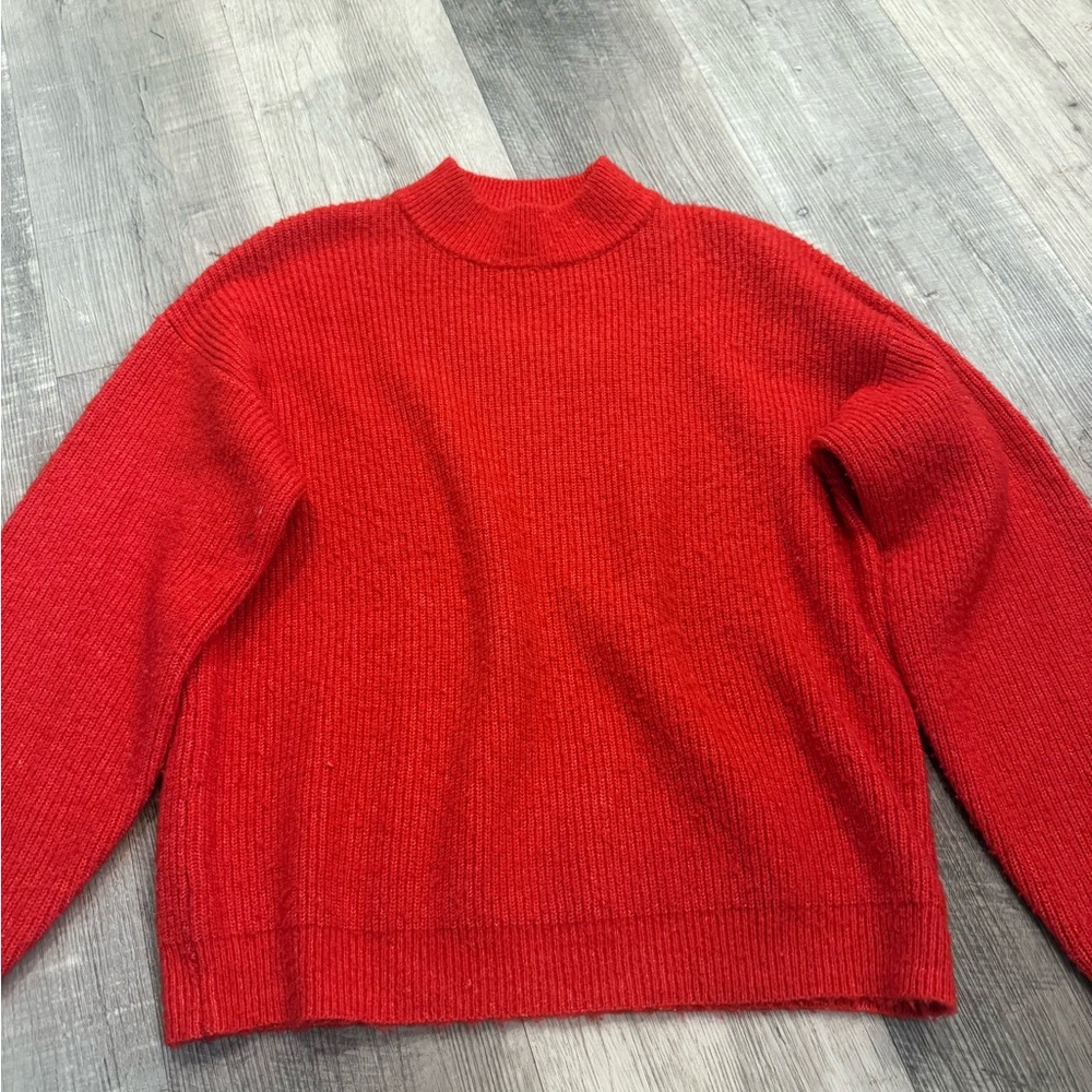 LEITH Nordstrom Red Mock Neck‎ Ribbed Knit Pullover Sweater XS